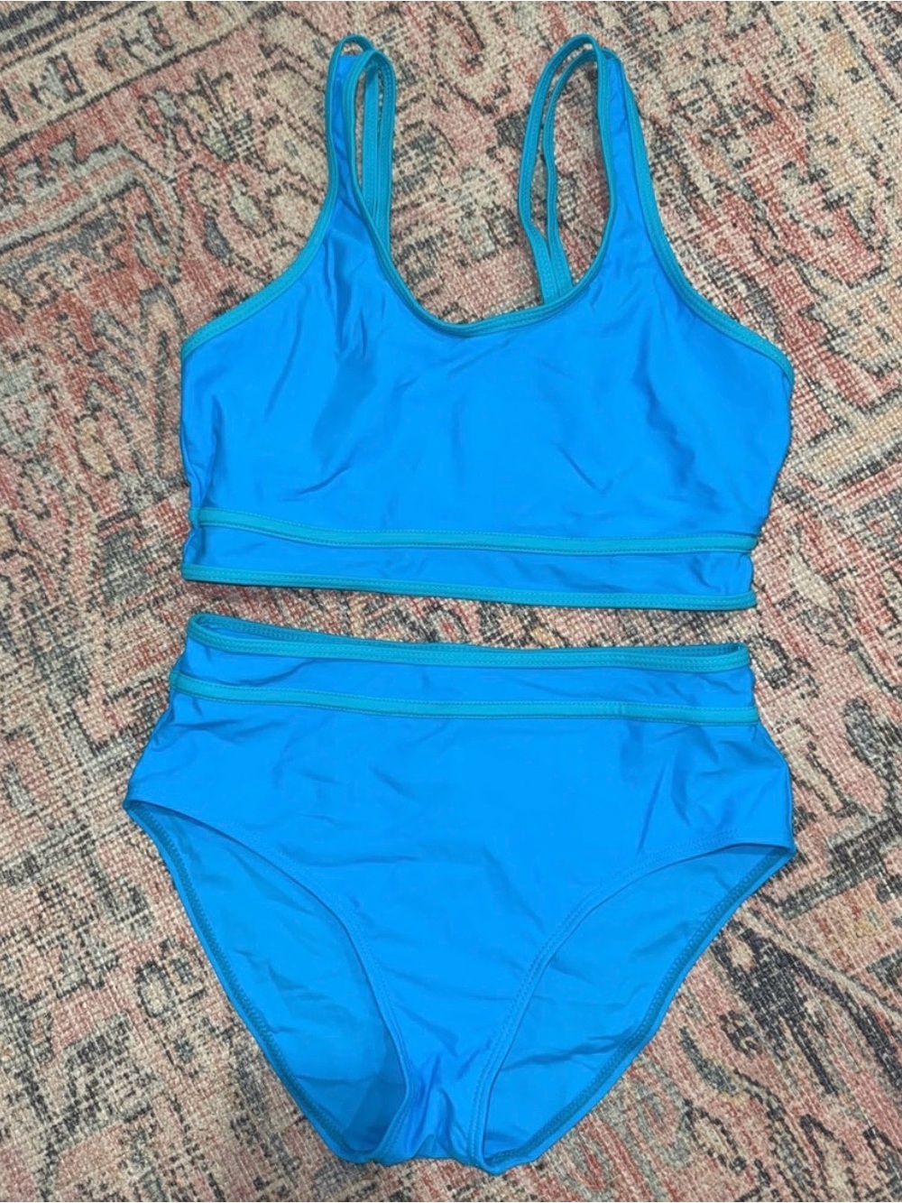 Women’s Blue High-Waist Two-Piece Swim Set